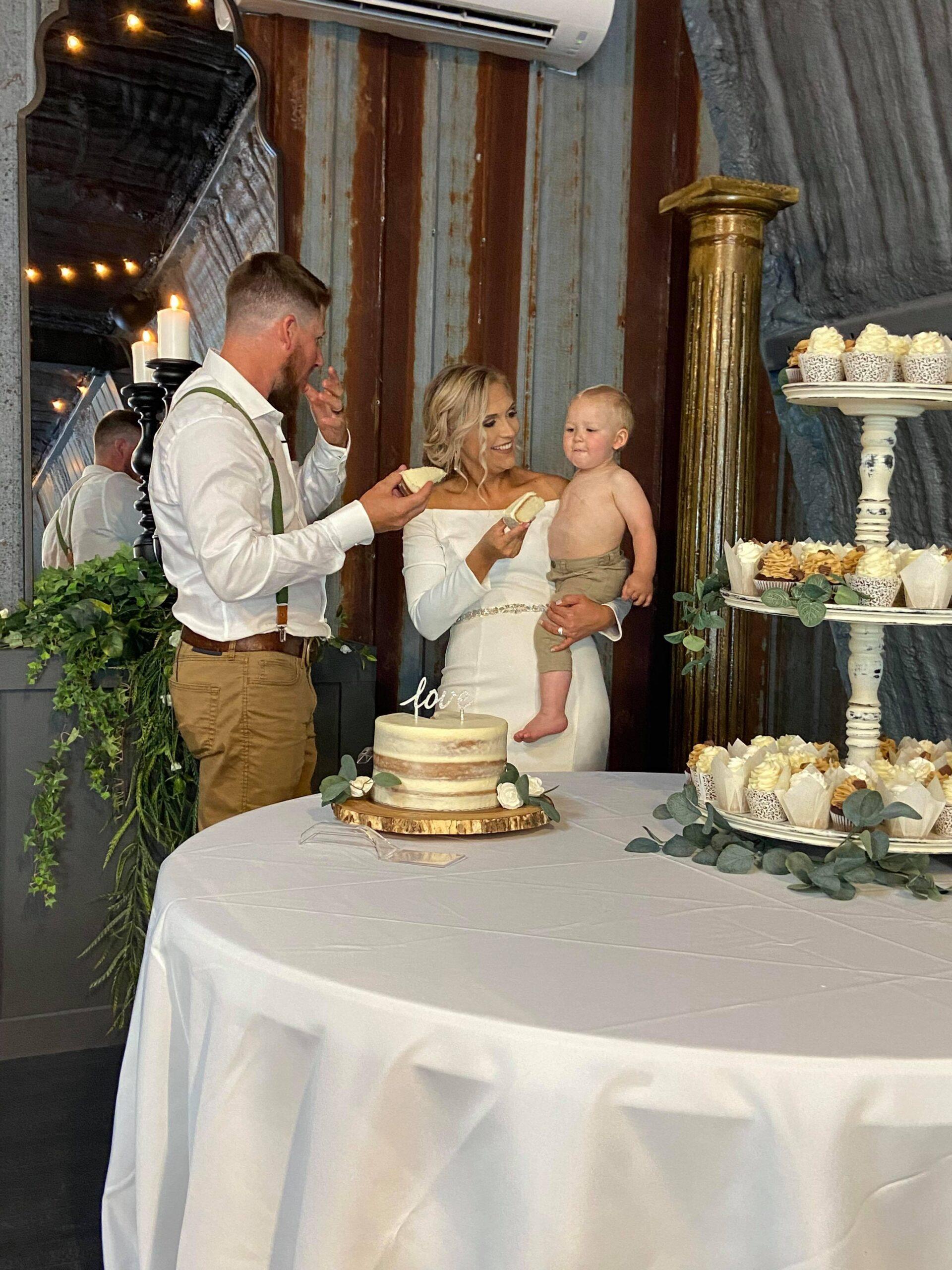 photo of the cake table with the cupcake tower