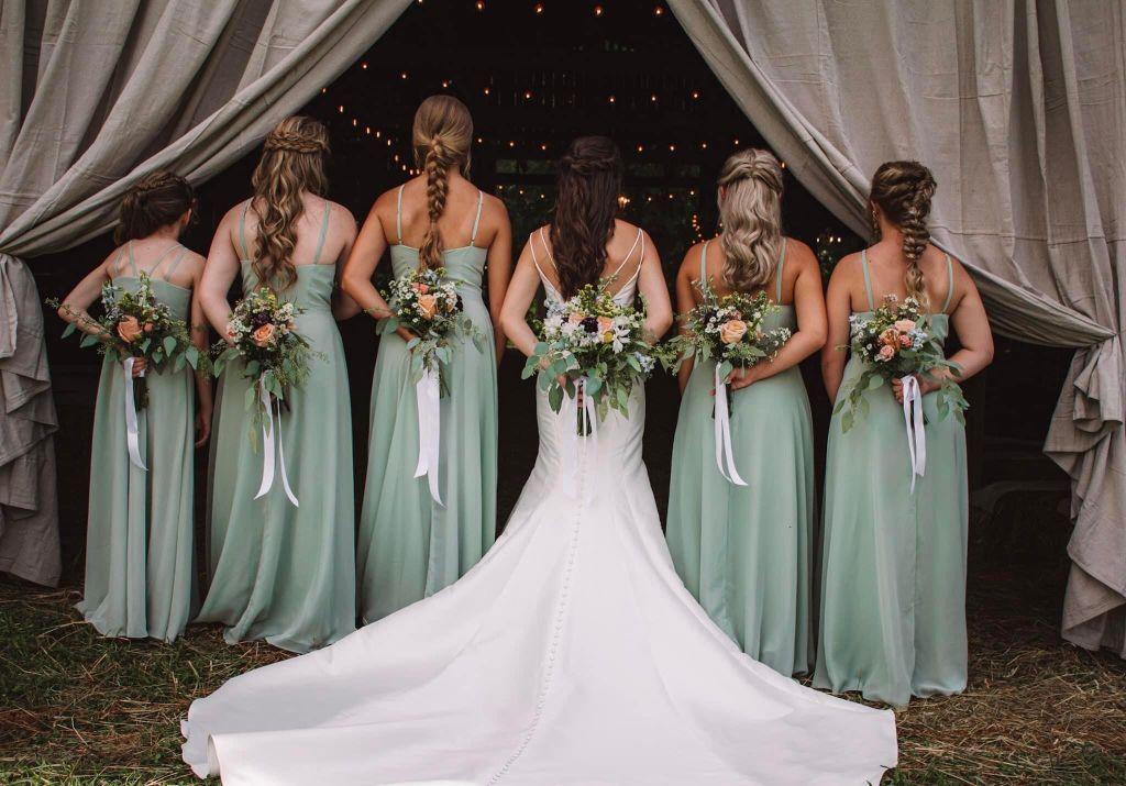 burks wedding - bridesmaids from the back